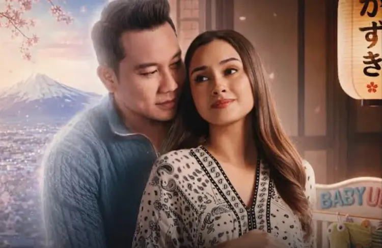 Denny Sumargo dan Caitlin Halderman dalam poster film Baby Udon