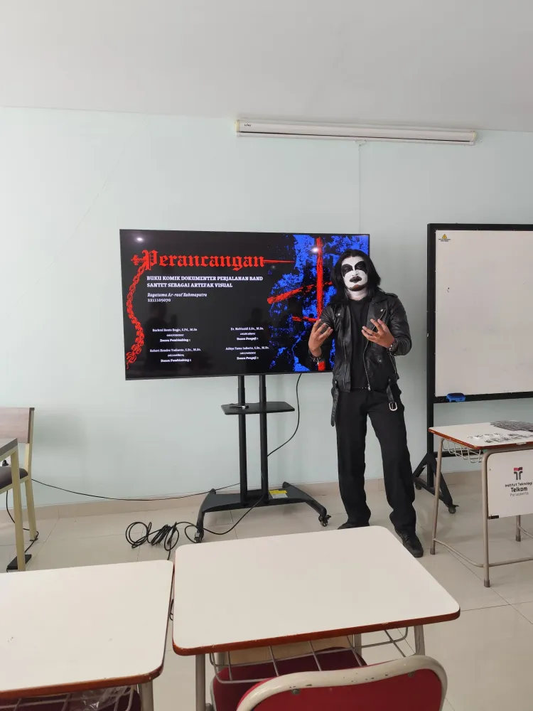 Mahasiswa Black Metal Mahasiswa berdandan ala black metal saat sidang tugas akhir. Foto: Dok. Threads @adit505