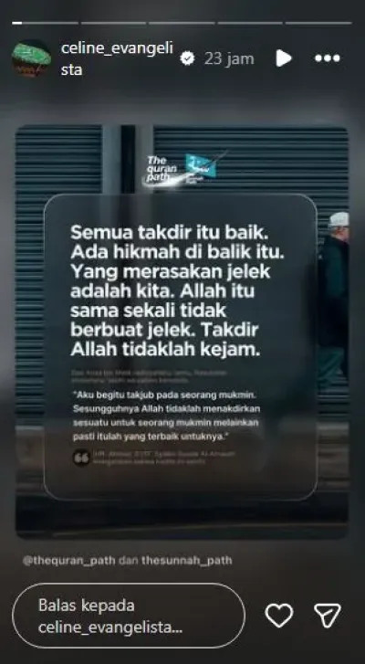 Tangkapan Layar Unggahan Celine Evangelista Tangkapan layar unggahan story IG Celine Evangelista. (Foto: Instagram)