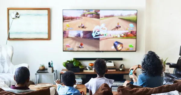 Ilustrasi orang tua bermain game bersama anak