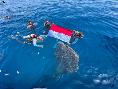 Pengibaran bendera Merah Putih di Teluk Cendrawasih