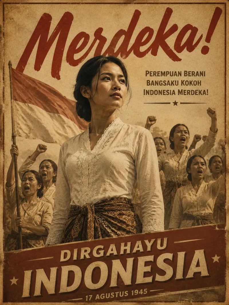 Poster AI Hut RI 81 (2) Poster vintage perempuan pejuang. Foto: Dok. ChatGPT
