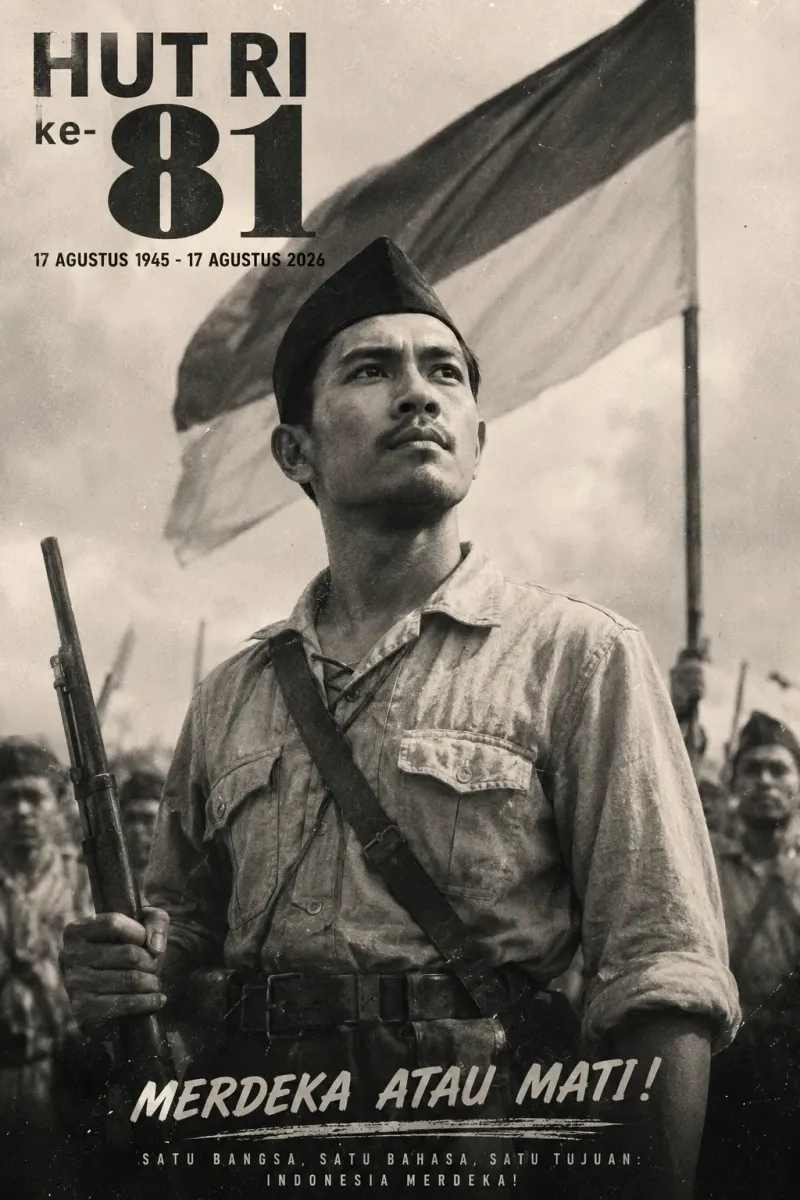 Poster AI Hut RI 81 Poster AI ala pahlawan bernuansa jadul. Foto: Dok. ChatGPT