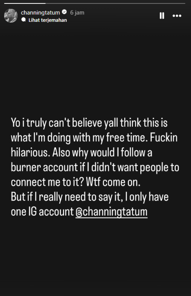 Channing Tatum Instagram Channing Tatum membantah punya akun Instagram anonim. Foto: Dok. tangkapan layar Instagram