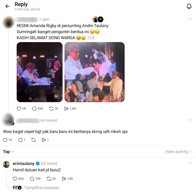 Erin Amanda Rigby Hamil Erin menyinggung soal hamil duluan. Foto: Dok. tangkapan layar Threads