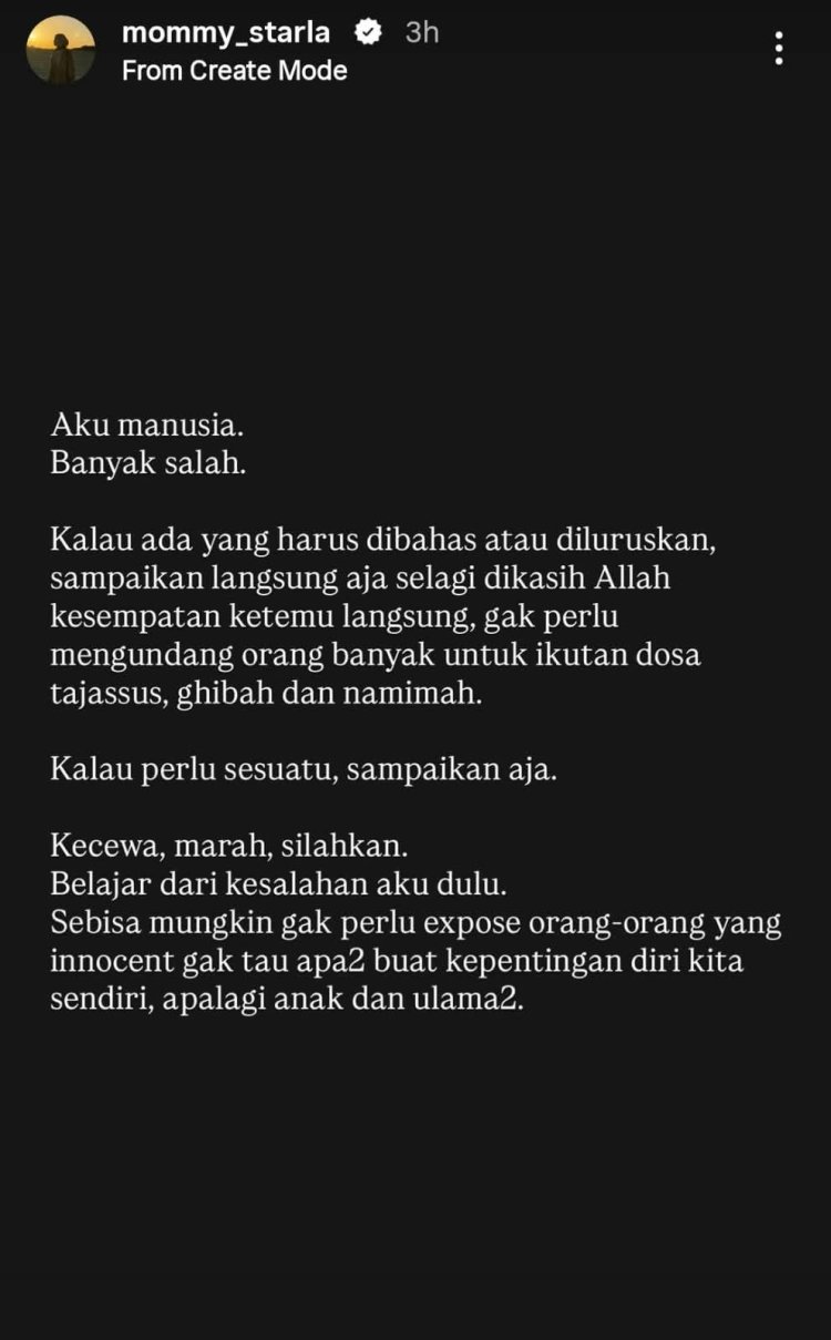 Inara Rusli Story IG Inara Rusli menyebut dirinya sebagai manusia banyak salah. Foto: Dok. tangkapan layar IG