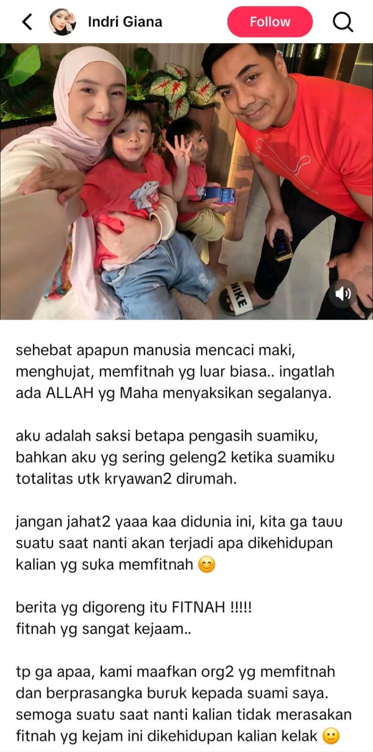 Istri Riza Muhammad Indri Giana membela Riza Muhammad yang dihujat netizen. Foto: Dok. tangkapan layar TikTok