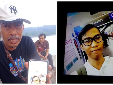 Mansyur Suryana menunjukkan foto anaknya M Bagus Khoirunnas