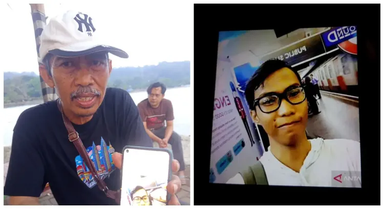 Mansyur Suryana menunjukkan foto anaknya M Bagus Khoirunnas