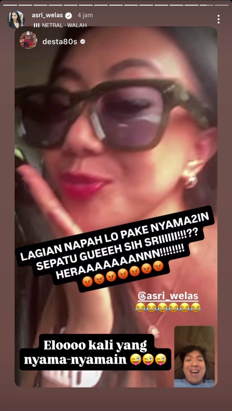 Unggahan Instagram Story Desta dan Asri Welas tentang Sepatu Mirip. Foto: Instagram @asri_welas