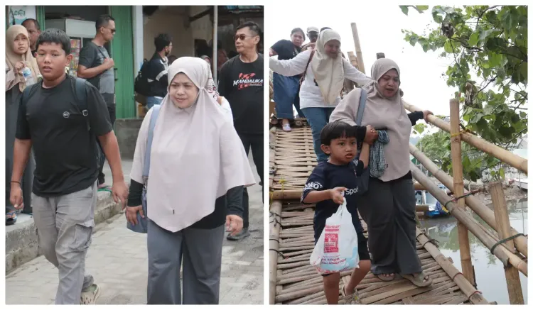 Yanti bersama kedua anaknya saat menuju Pantai Pagedongan Yanti bersama kedua anaknya saat menuju Pantai Pagedongan