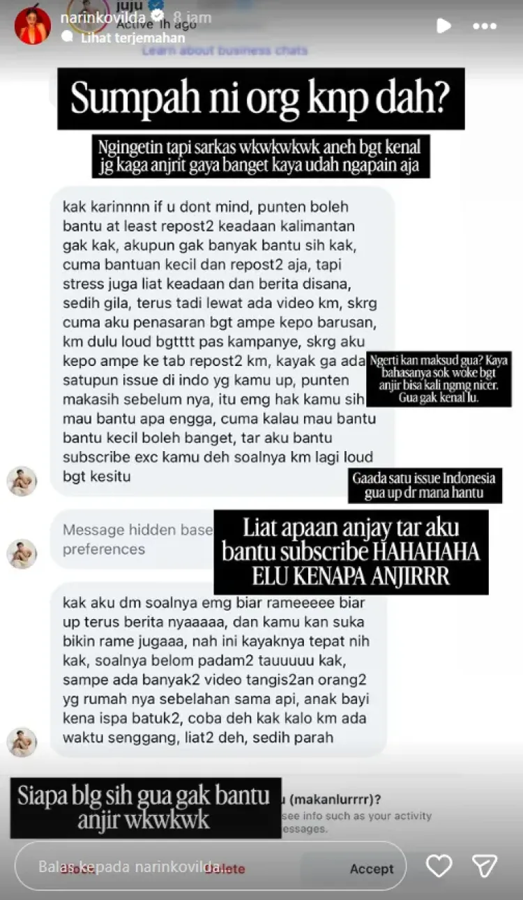 Awkarin menanggapi pesan dari Aa Juju. Foto: Dok. tangkapan layar Instagram