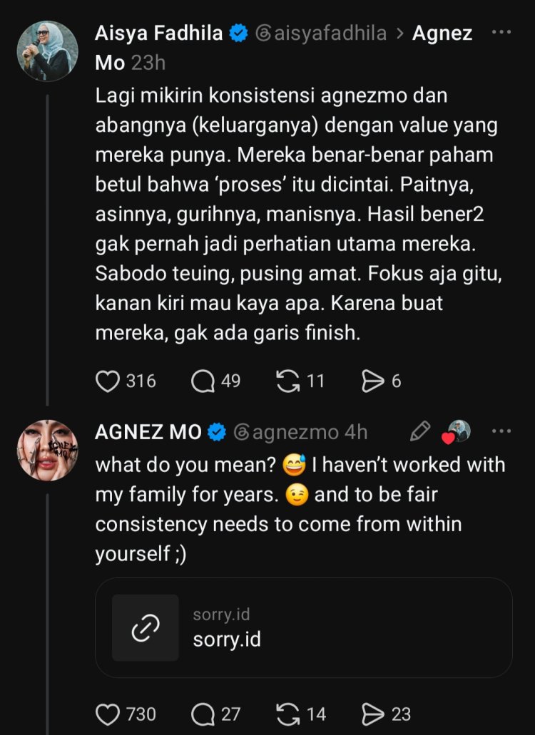 Agnez mo keluarga Pernyataan Agnez Mo terkait keluarga (Foto: Dok. Threads)