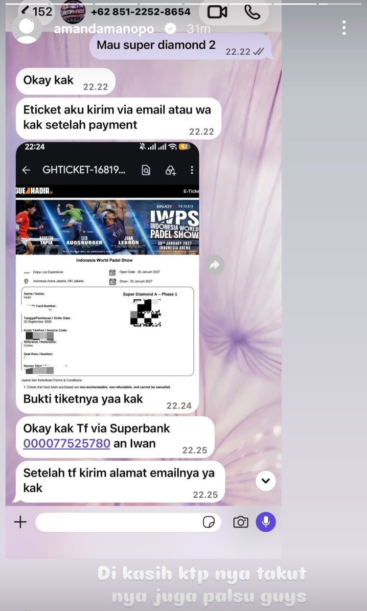 Percakapan pesan Amanda dengan penipu jastip. Foto: Dok. Instagram @amandamanopo