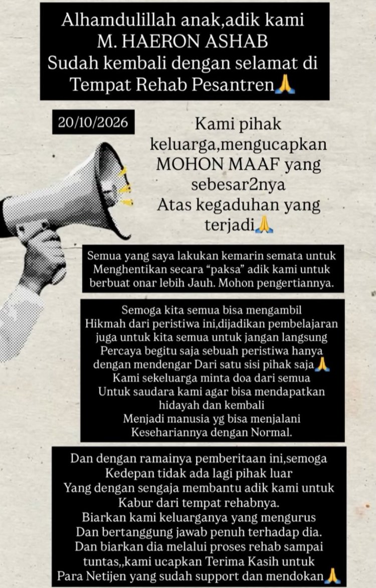 Aron Ashab kembali ke pesantren untuk rehabilitasi. Foto: Dok. Instagram @gamylaashab