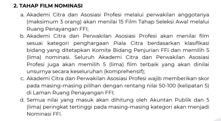 Aturan Nominasi FFI 2026 Aturan penentuan nominasi FFI. Foto: Dok. Threads @prillylatuconsina96