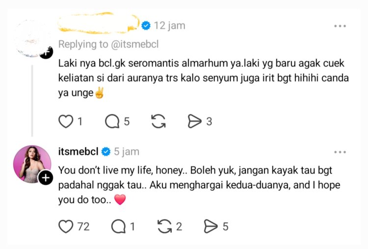BCL Tiko Ashraf BCL menanggapi komentar netizen yang membandingkan Tiko dan Ashraf. Foto: Dok. X @seduhtehnya