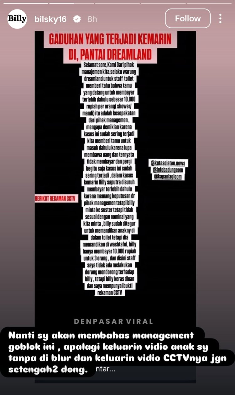 Pernyataan Billy Syahputra (Foto: Instagram/bilsky16)