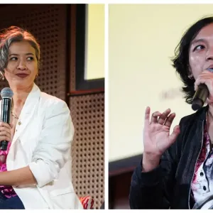 Direktur Indonesian Dance Festival 2026 Ratri Anindyajati dan Linda Mayasari selaku kurator Indonesia Dance Festival 2026