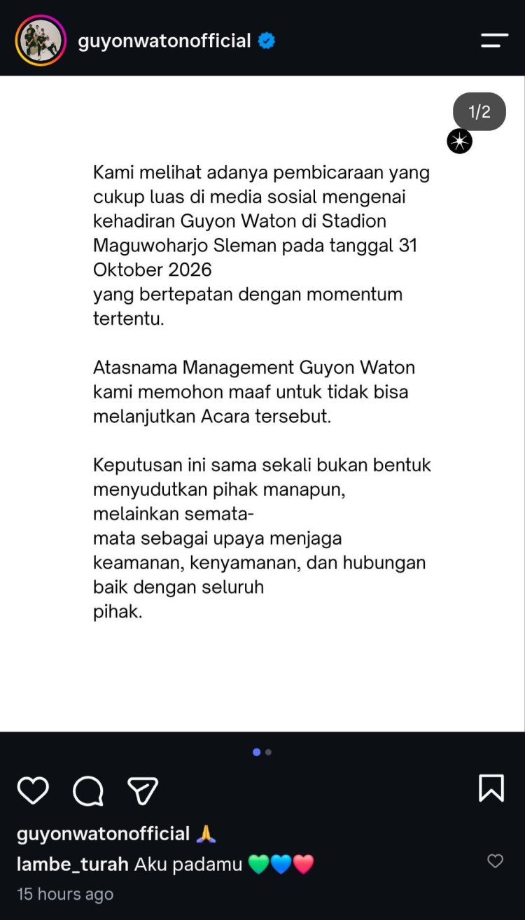 Guyon Waton mundur dari Rans Carnival. Foto: Dok. tangkapan layar Instagram