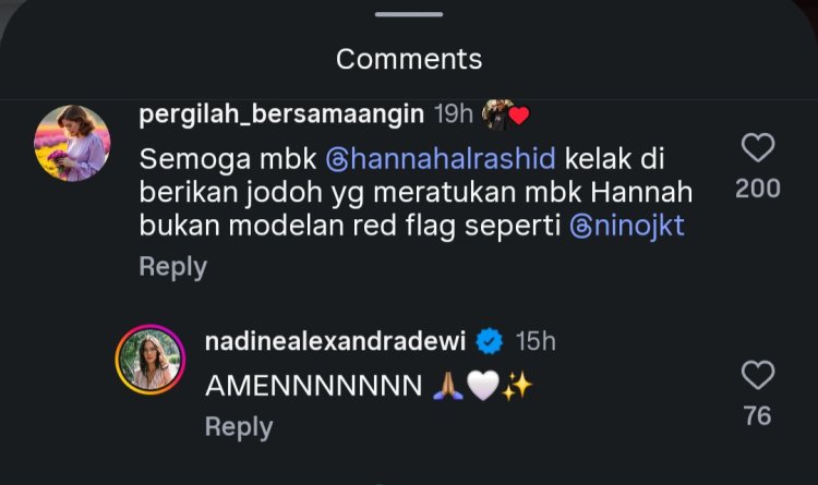 Nino Fernandez disebut red flag (Foto: Instagram/hannalarashid, ninojkt)