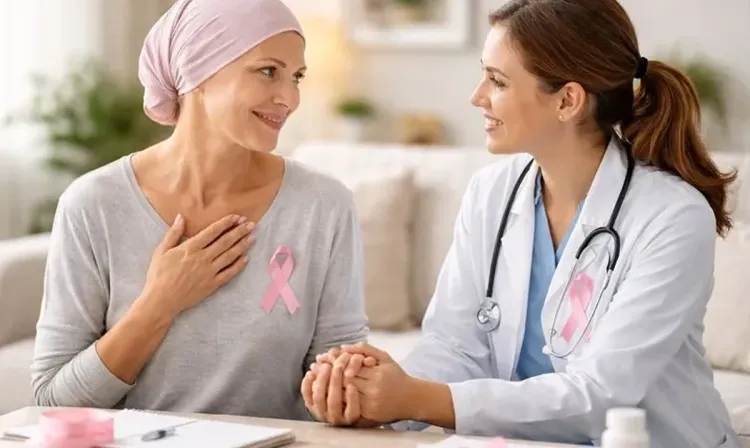 Ilustrasi pasien kanker payudara didampingi dokter