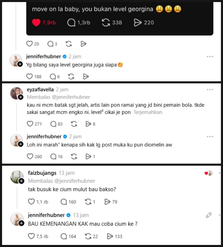 Jennifer Coppen menanggapi hujatan netizen Malaysia. Foto: Dok. tangkapan layar Threads