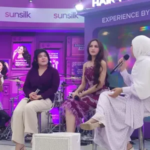 Mahalini saat bicara di The Mahabadai Hair Forecast di Taman Literasi Blok M Jakarta