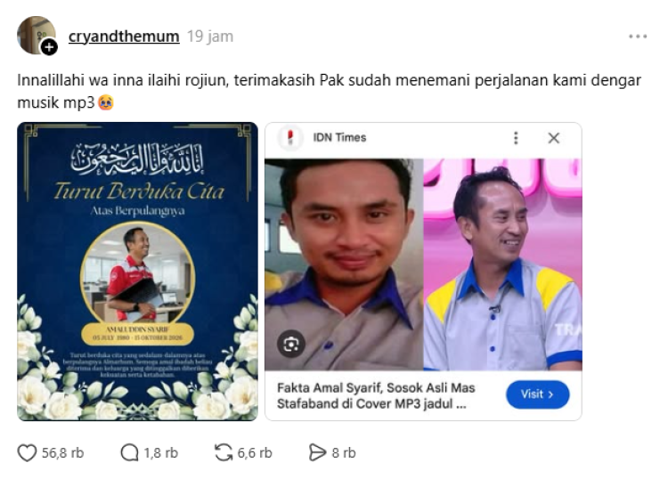 Mas Stafaband meninggal dunia. Foto: Dok. tangkapan layar Threads