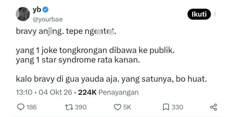 Reza Arap buka suara soal ulah Bravy dan Tepe. Foto: Dok. tangkapan layar X