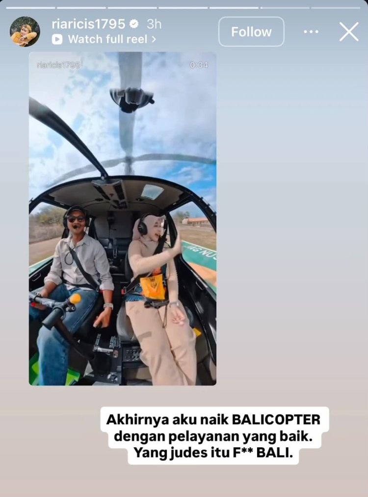 Ria ricis helikopter bali Ria Ricis menggunakan jasa sewa dari perusahaan lain (Foto: Instagram/riaricis1795)