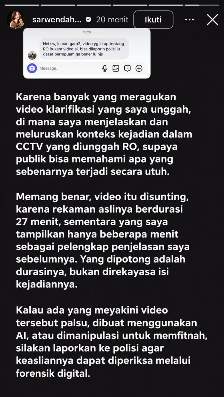 Pernyataan Sarwendah (Foto: Instagram/sarwendah29)