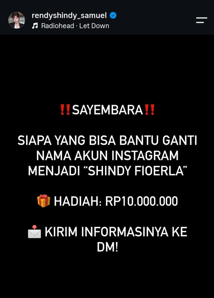 Pengumuman sayembara dari Shindy Samuel (Foto: Instagram/rendyshindy_samuel)