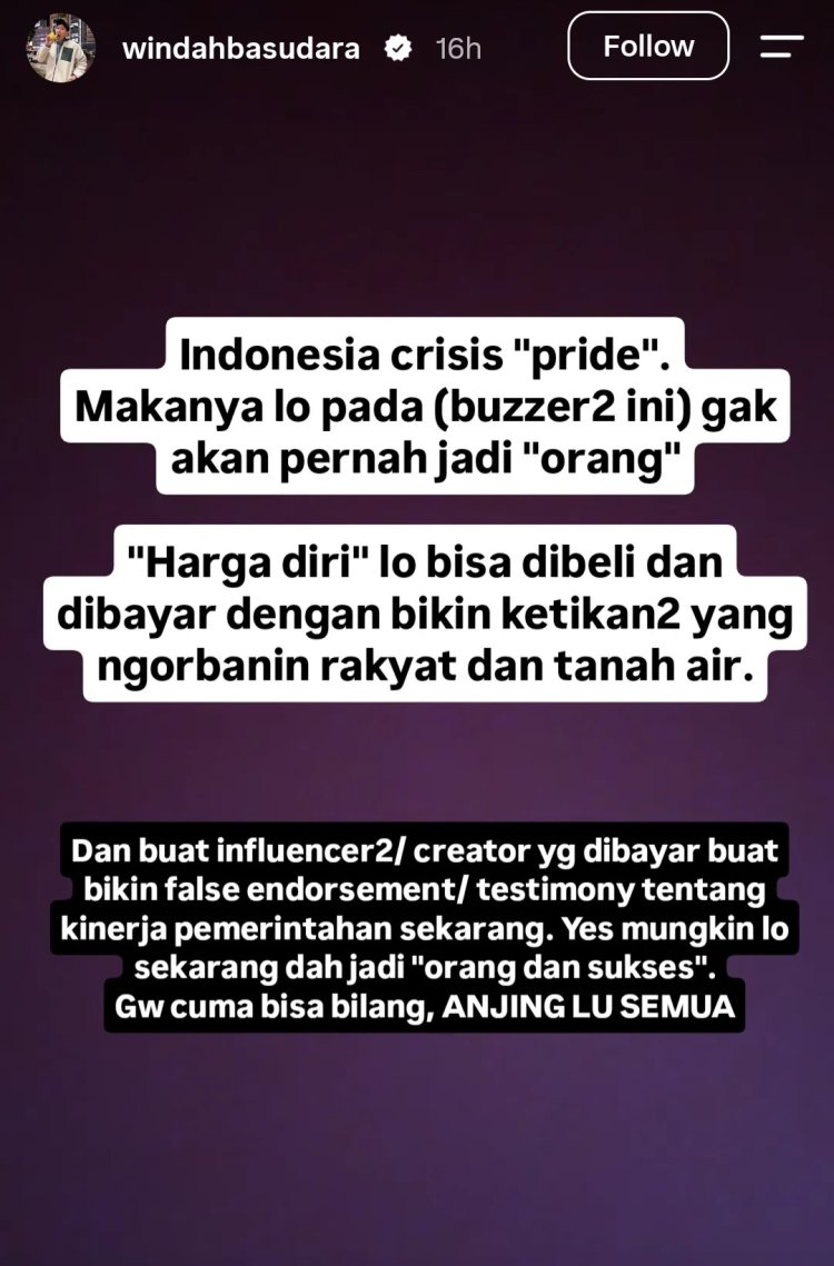 Windah Basudara menyentil para buzzer. Foto: Dok. Instagram @windahbasudara