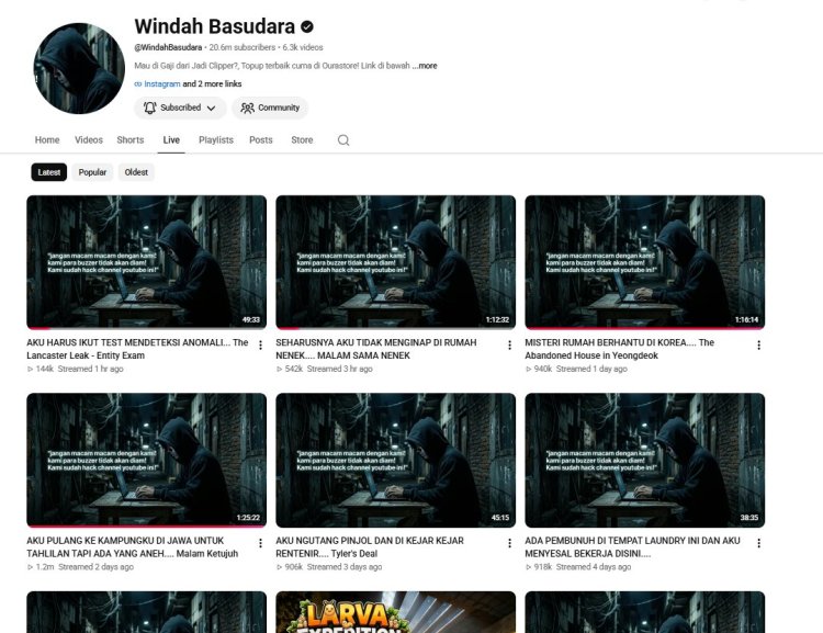 Windah basudara youtube hack Tampilan kanal YouTube Windah Basudara saat di-hack (Foto: Dok. YouTube)